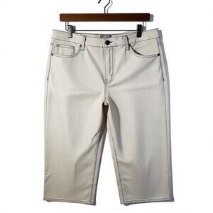 LOGO Lori Goldstein Cotton Stretch Wide Leg Crop Jeans Natural Size 16P New